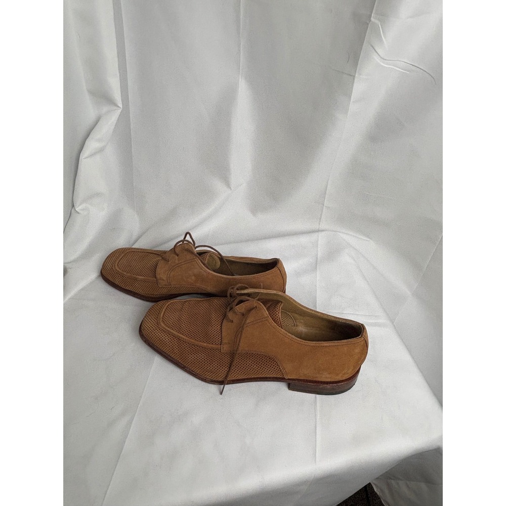 Moreschi Mens Tan Suede‎ Perforated Leather Derby Shoes Made in Italy Size 8.5